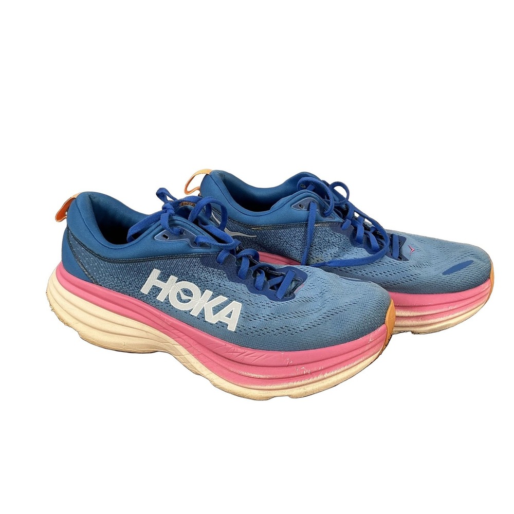 HOKA Bondi 8 Women's Running Shoes US 11B Cushioned Blue Pink White Orange